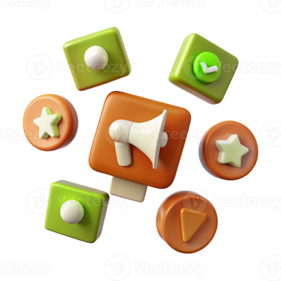 3D Icons Megaphone, Star, Checkmark, Circle png