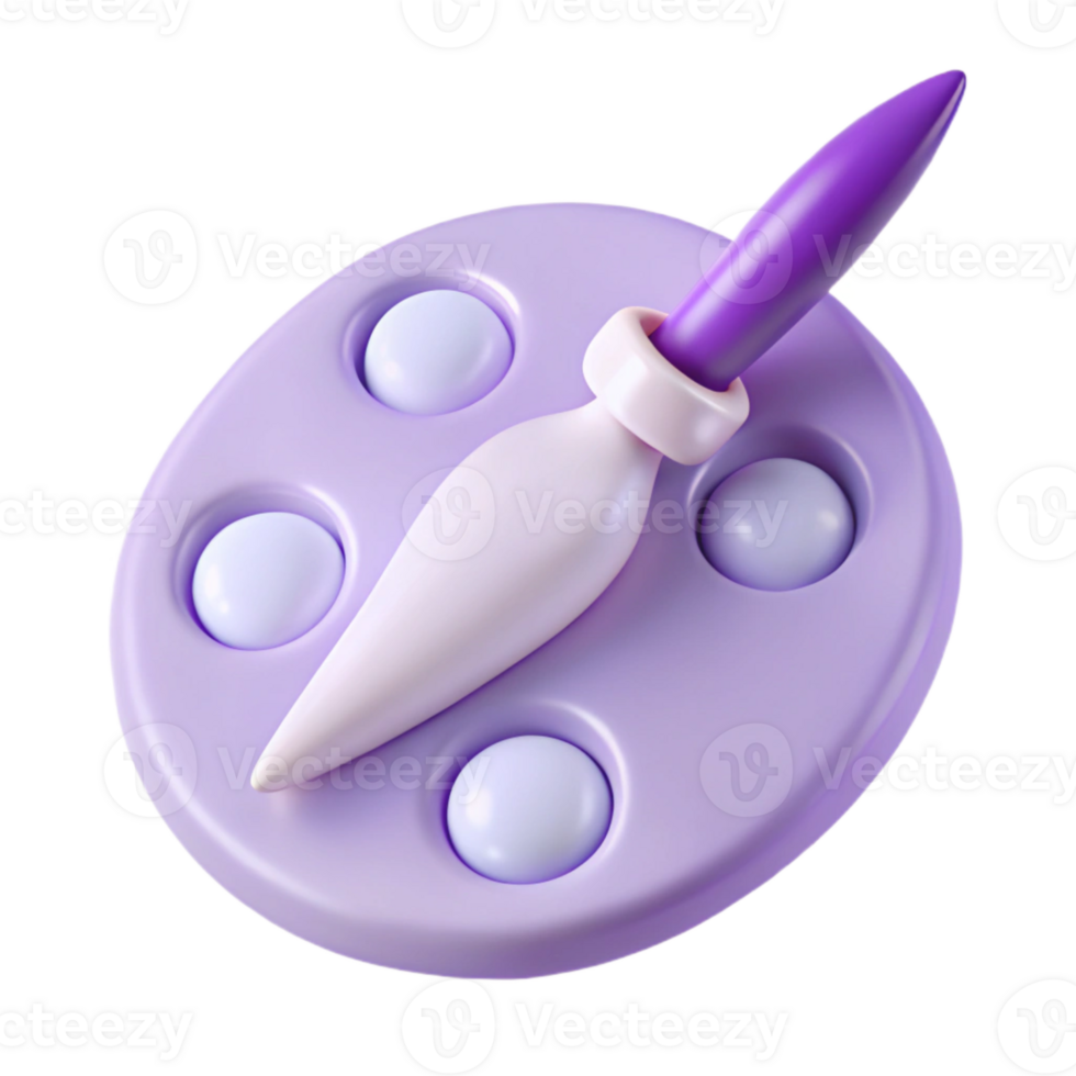 Purple Paint Palette and Brush 3D Render png