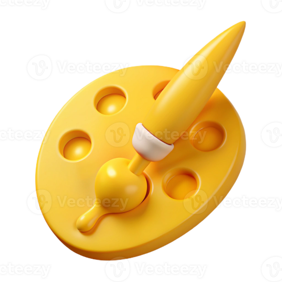 Yellow Palette and Paintbrush 3D Render png