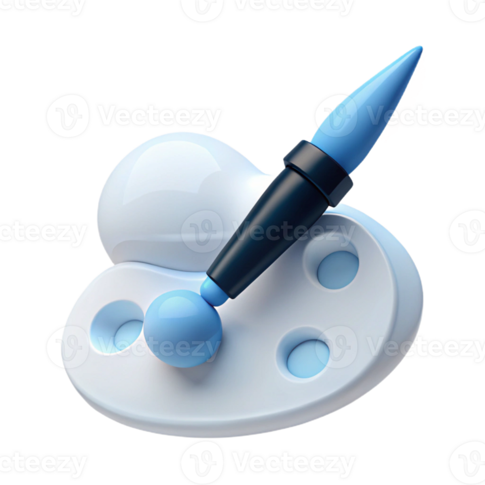 3D Render of Paintbrush and Palette png