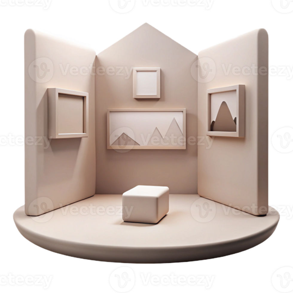 Minimalist Gallery Room with Frames and Podium png