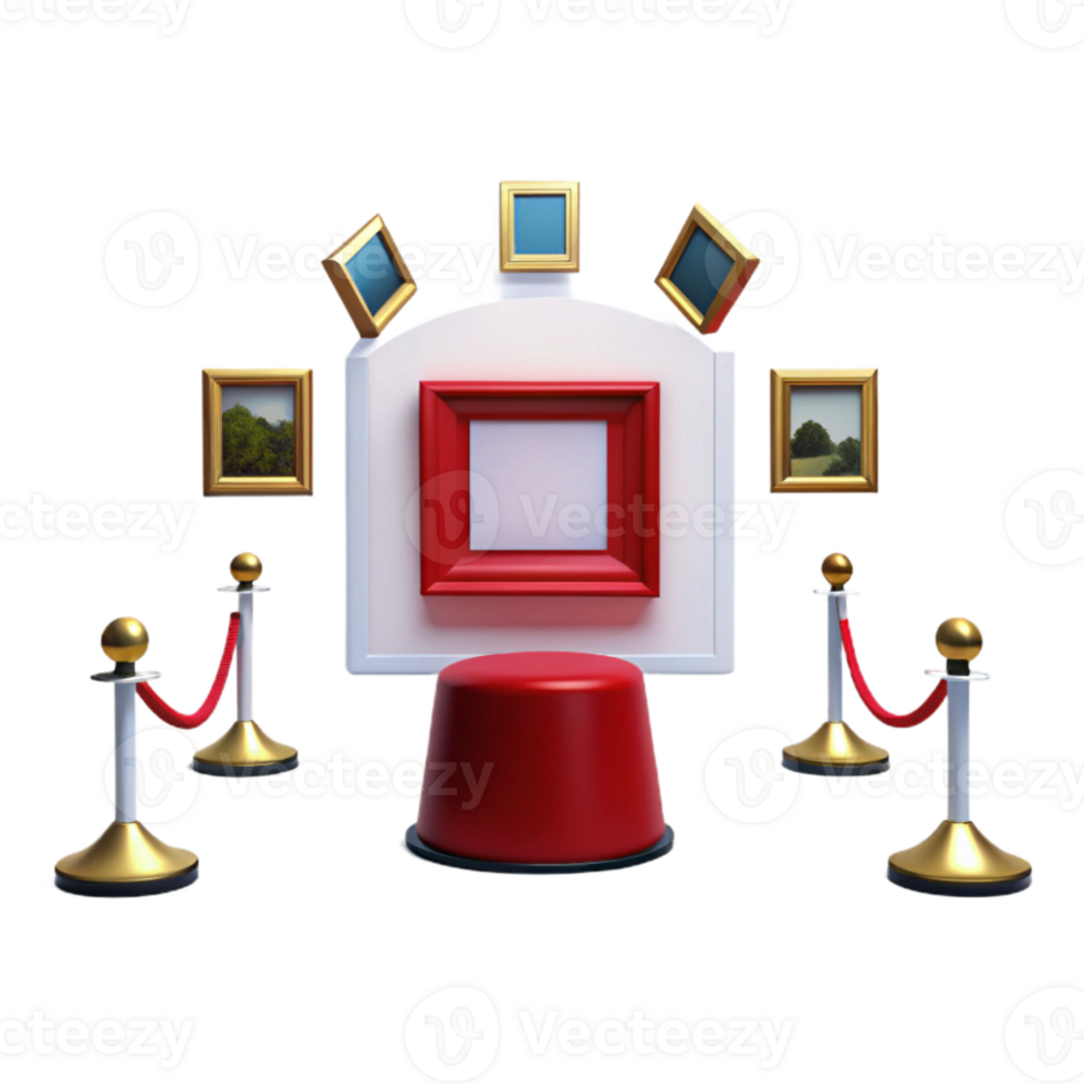 Red Button, White Frame, and Rope Barriers in 3D Render png