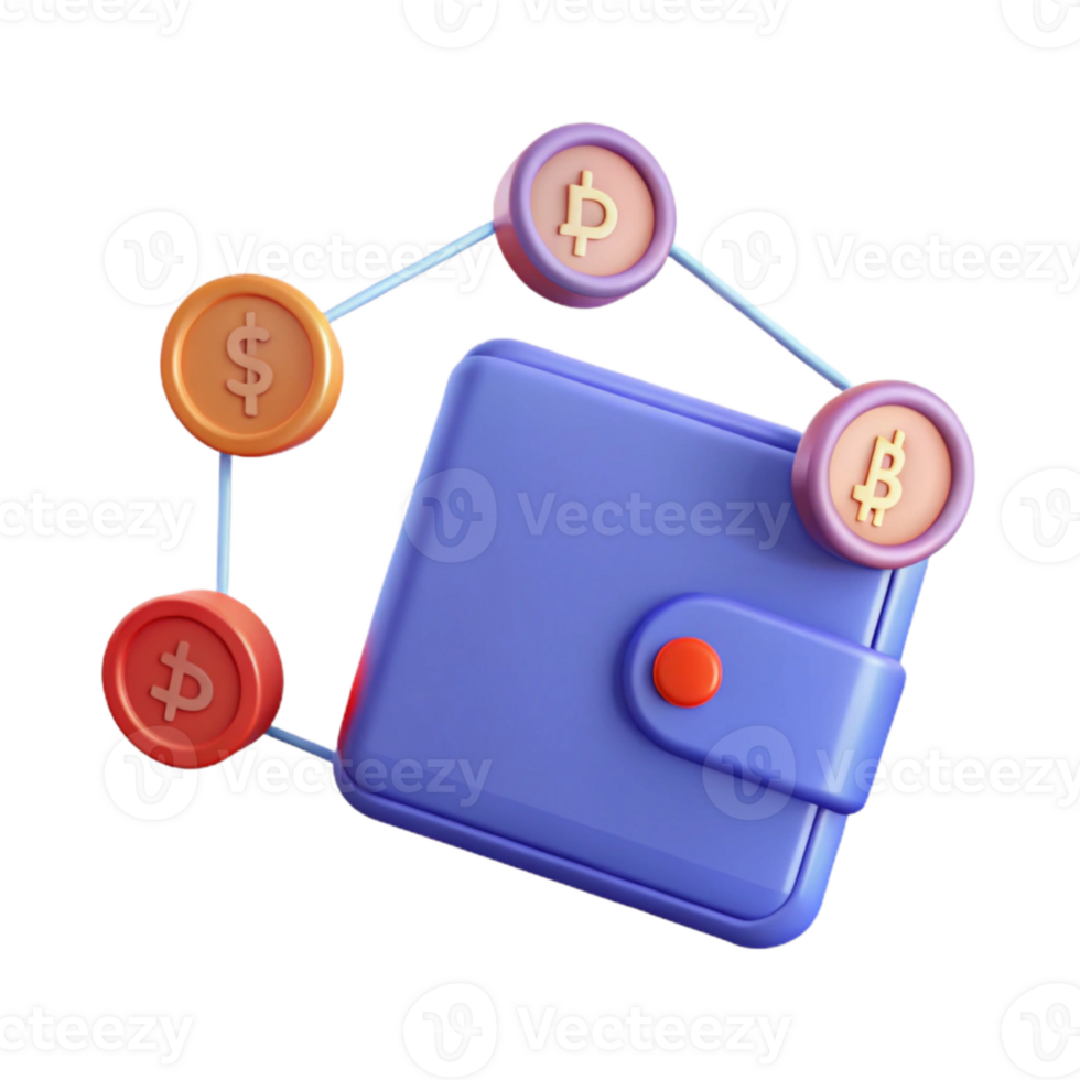 Digital Wallet with Cryptocurrency and Dollar Symbols png