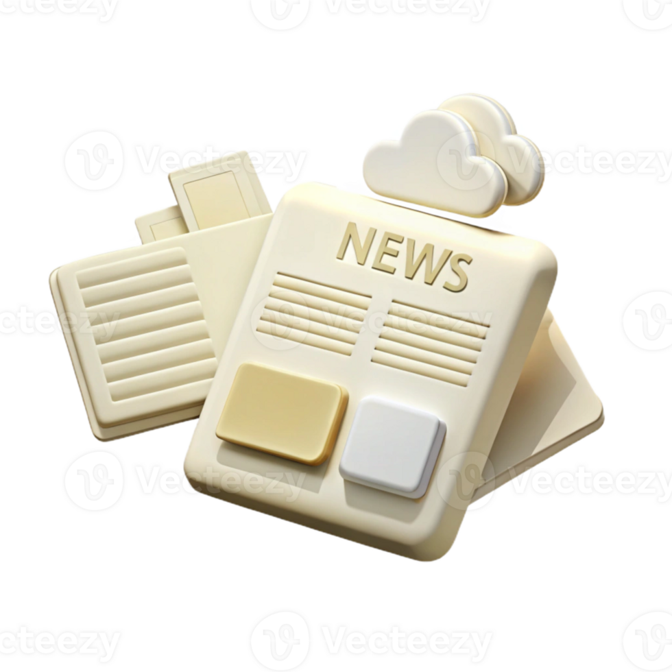 3D Rendering of a Newspaper Icon with a Cloud png