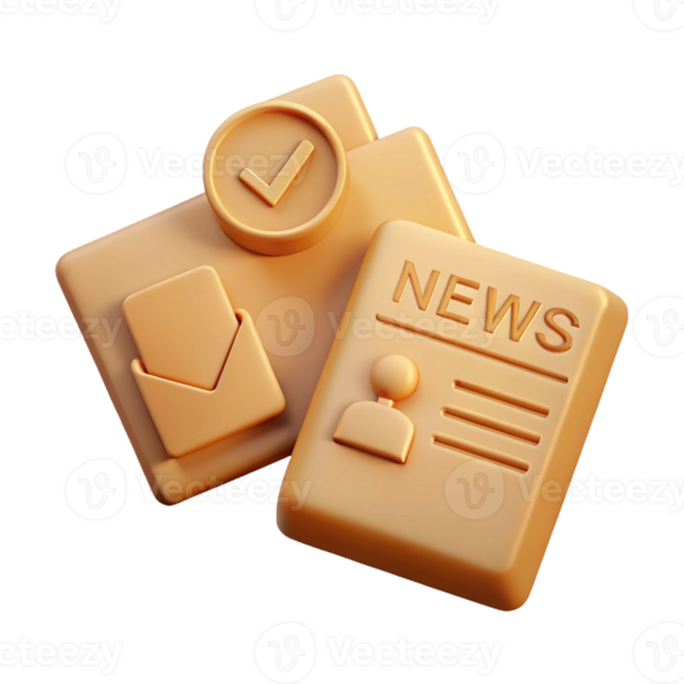 3D Rendered News Icon with Checkmark and Envelope png