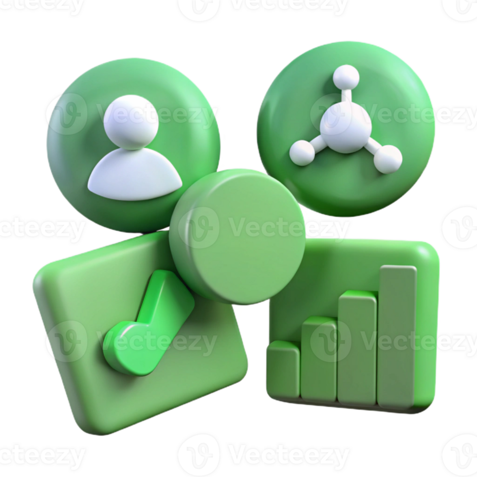 Green 3D Icons User, Network, Checkmark, Growth png