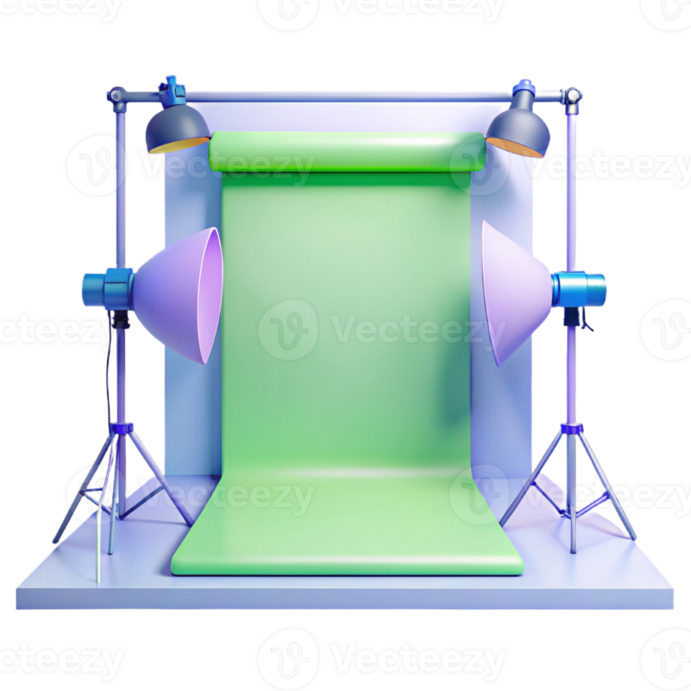 3D Render of a Photo Studio with Green Screen and Lighting png