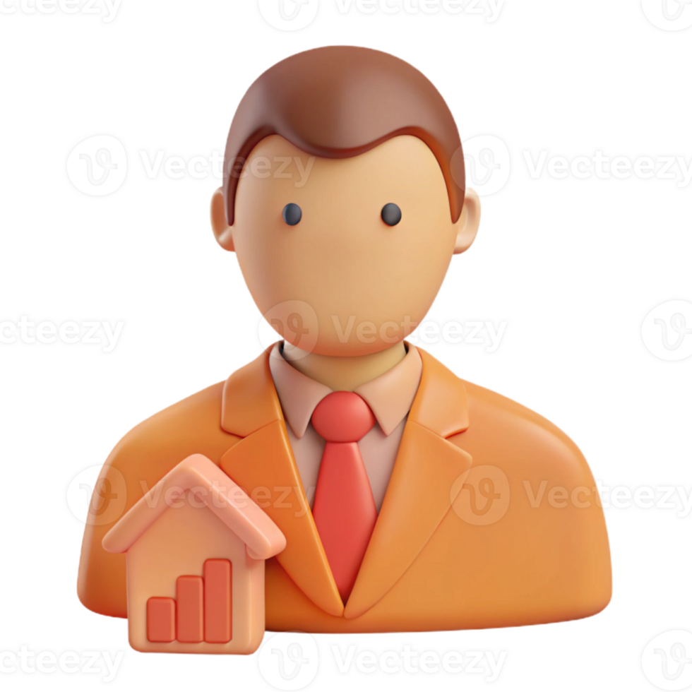 3D Illustration of a Businessman with a House and Growth Chart Icon png