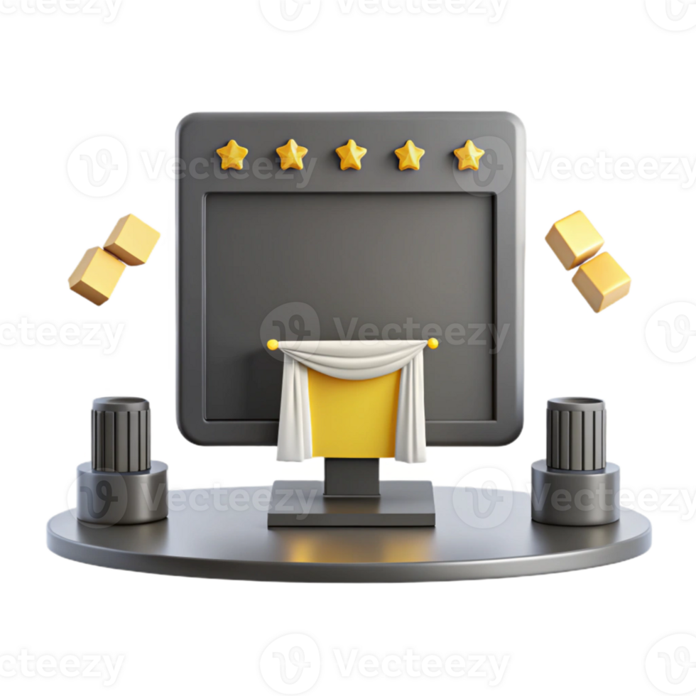 3D Render of a Stage with a Curtain and Stars png