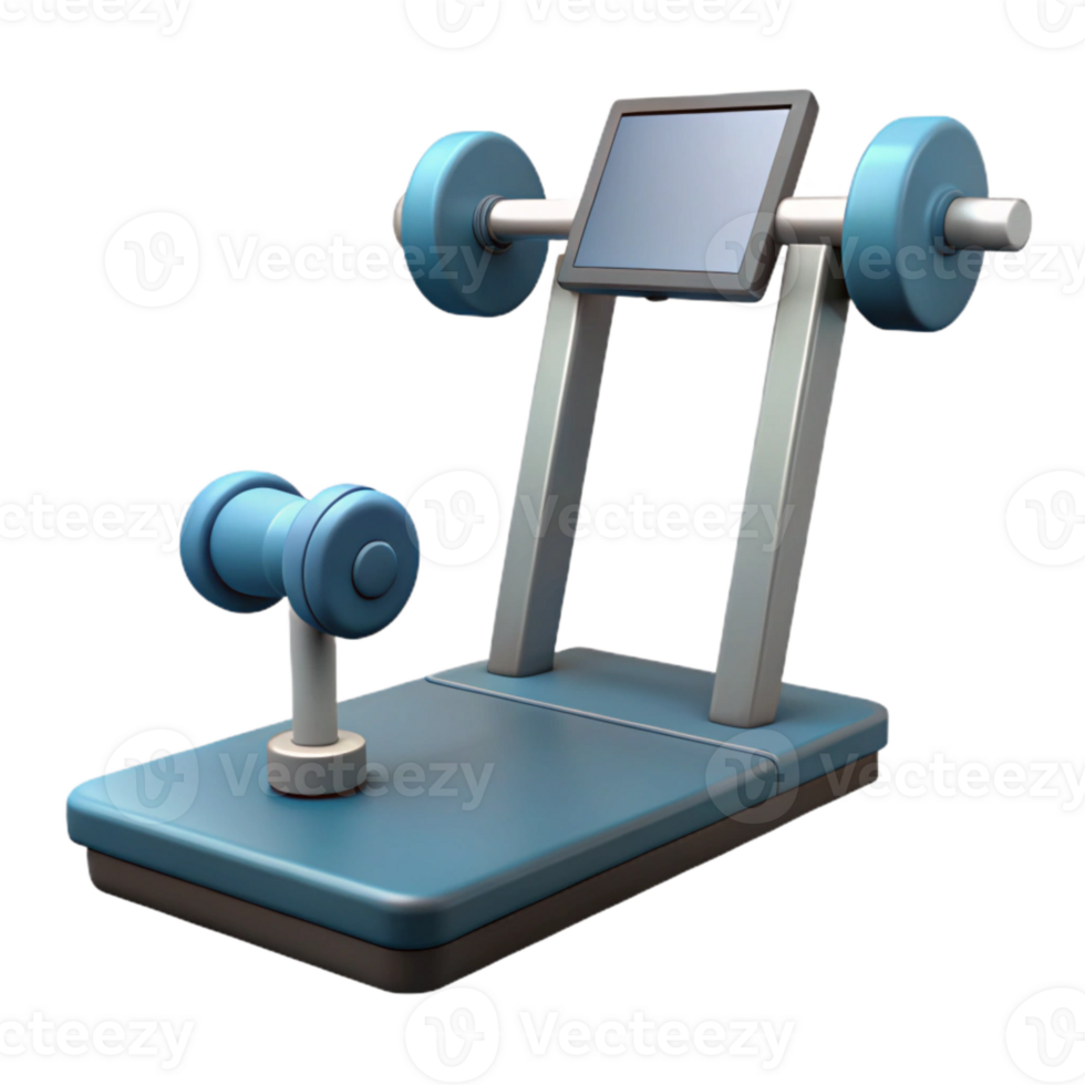 3D Model of Fitness Equipment with Dumbbells and Screen png