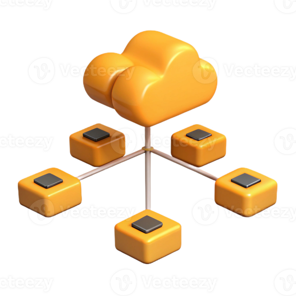 Cloud Computing Network 3D Illustration of Connected Servers png