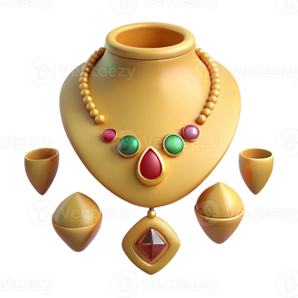 3D Render of a Gold Necklace with Gemstones png