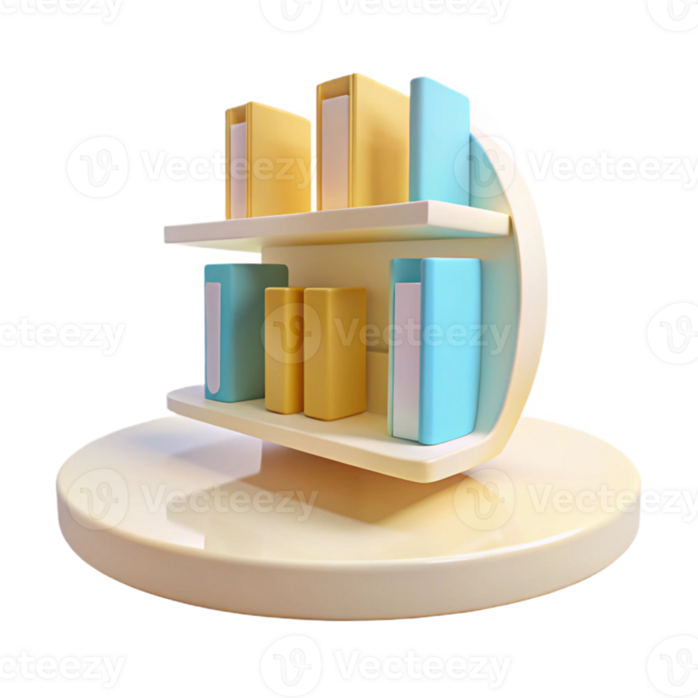 3D Render of Bookshelf with Books in Yellow and Blue png