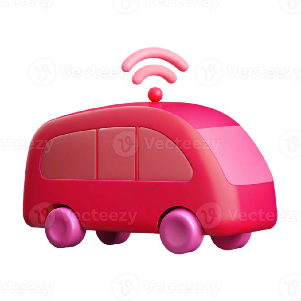 Connected Vehicle Concept 3D Render of Pink Car with Wifi Symbol png