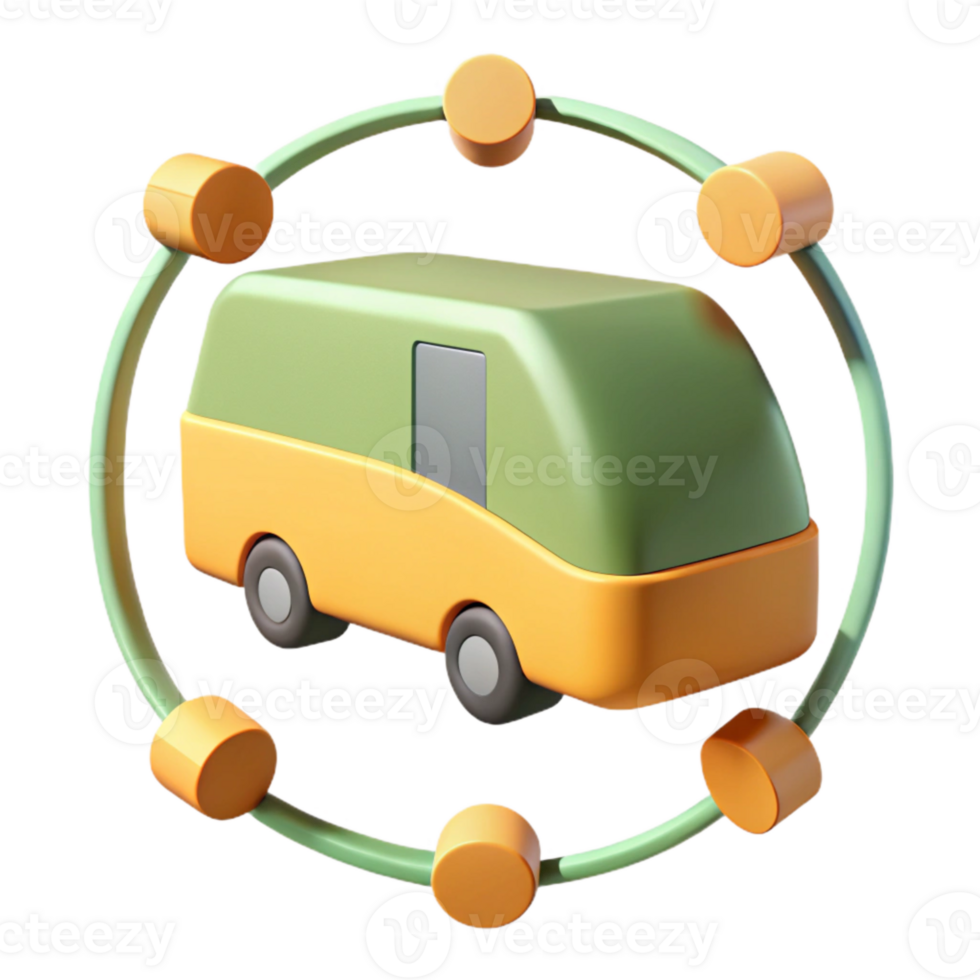 3D Render of a Green and Yellow Van Surrounded by a Circle of Dots png
