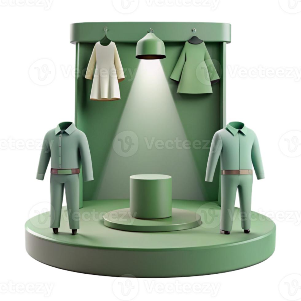 3D Render of a Green Clothing Display with a Spotlight png