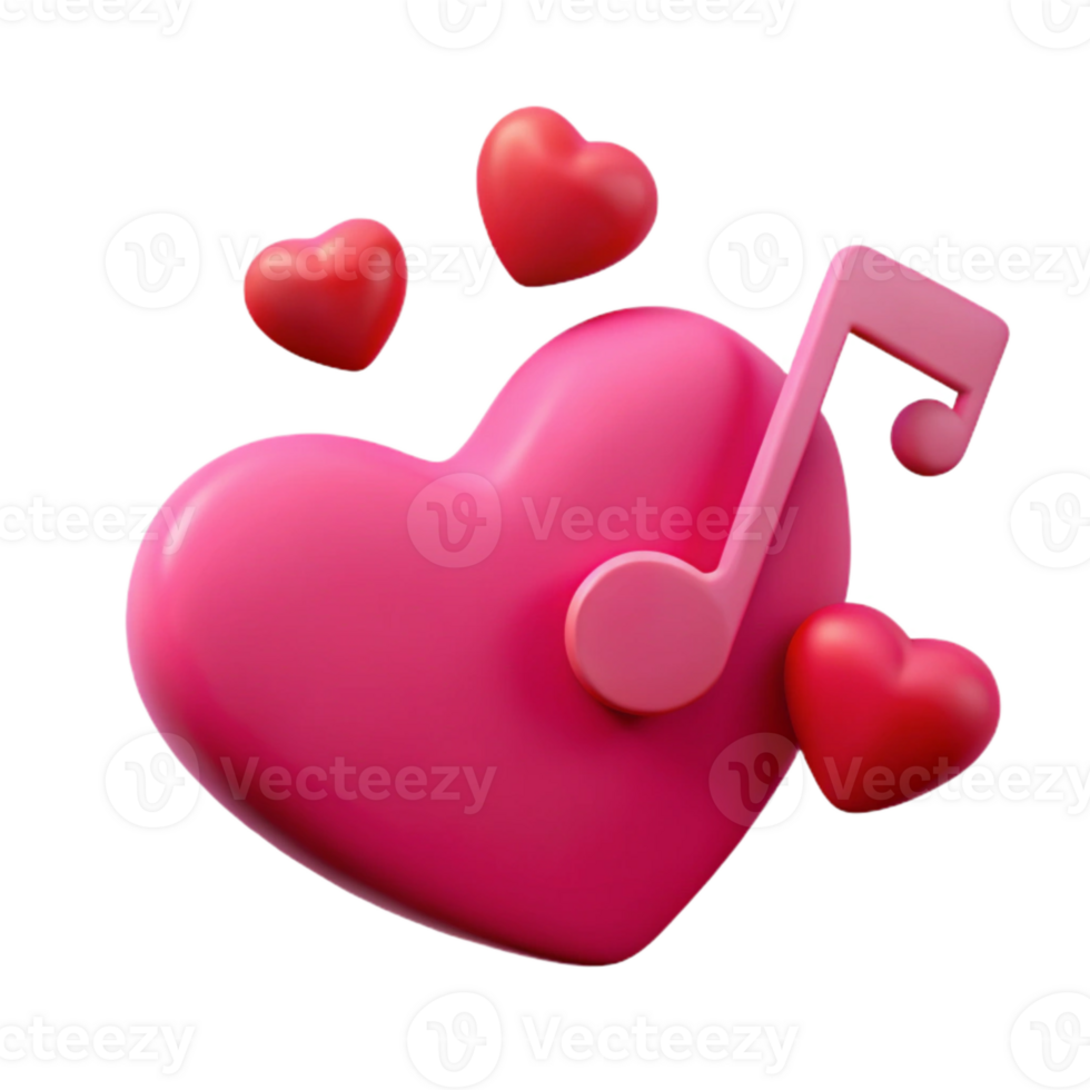 Love Music 3D Hearts and Music Note Illustration png