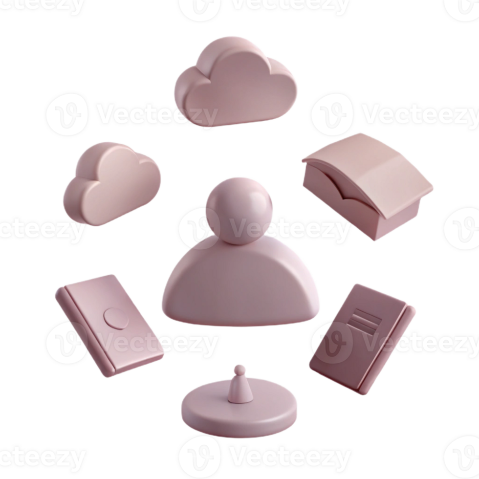 3D Rendered Icons Cloud, User, Books, and Platform png