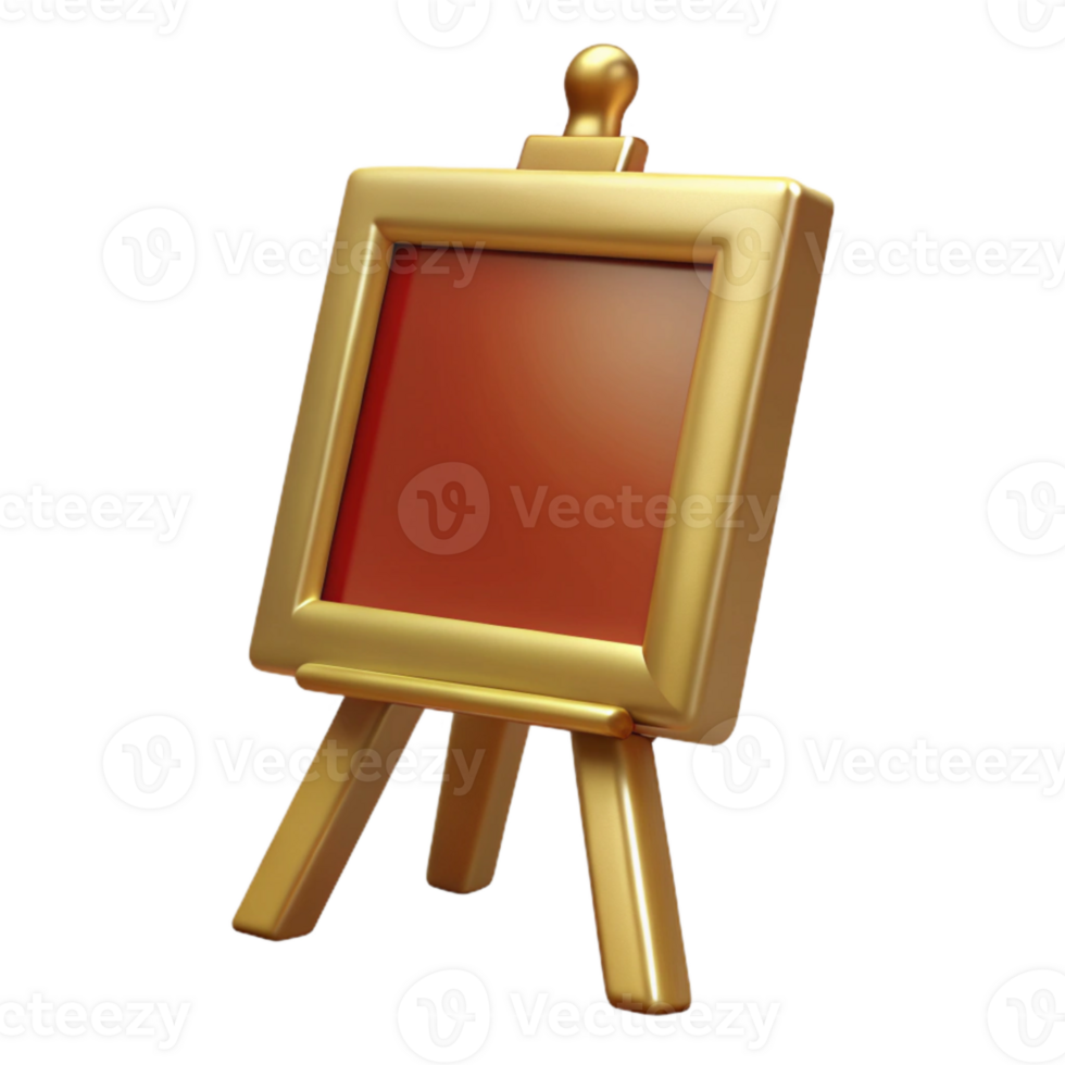 Golden Easel with Blank Canvas - 3D Render png