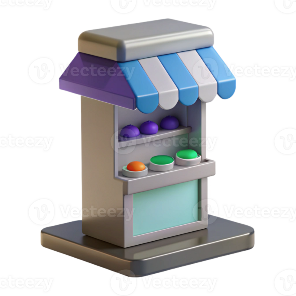 3D Rendering of a Simple Shop with Awning and Products png