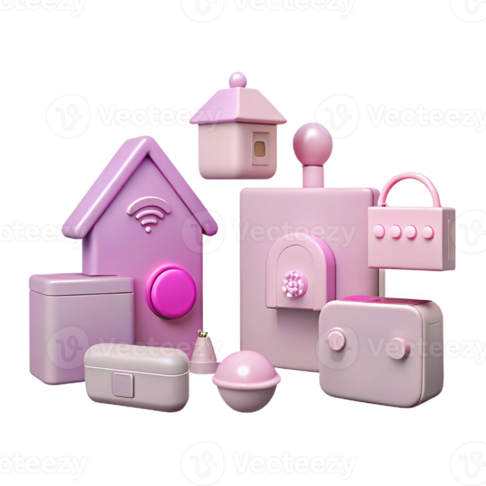 Pink 3D Render of Home Automation Devices png