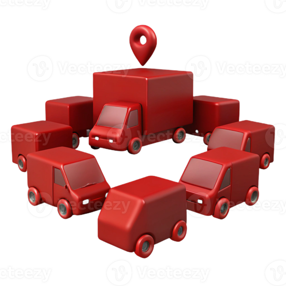 Red Delivery Trucks Surrounding a Location Pin png