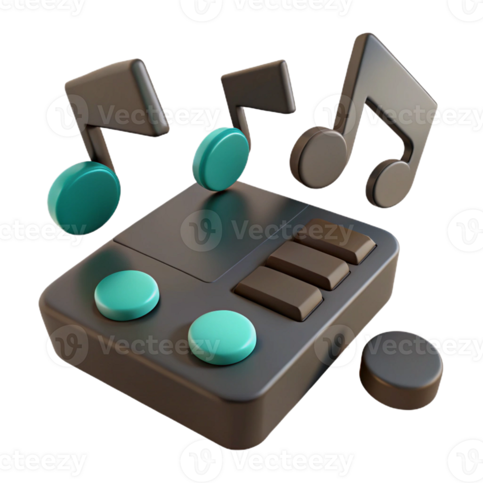 3D Render of a Music Sequencer with Buttons and Notes png