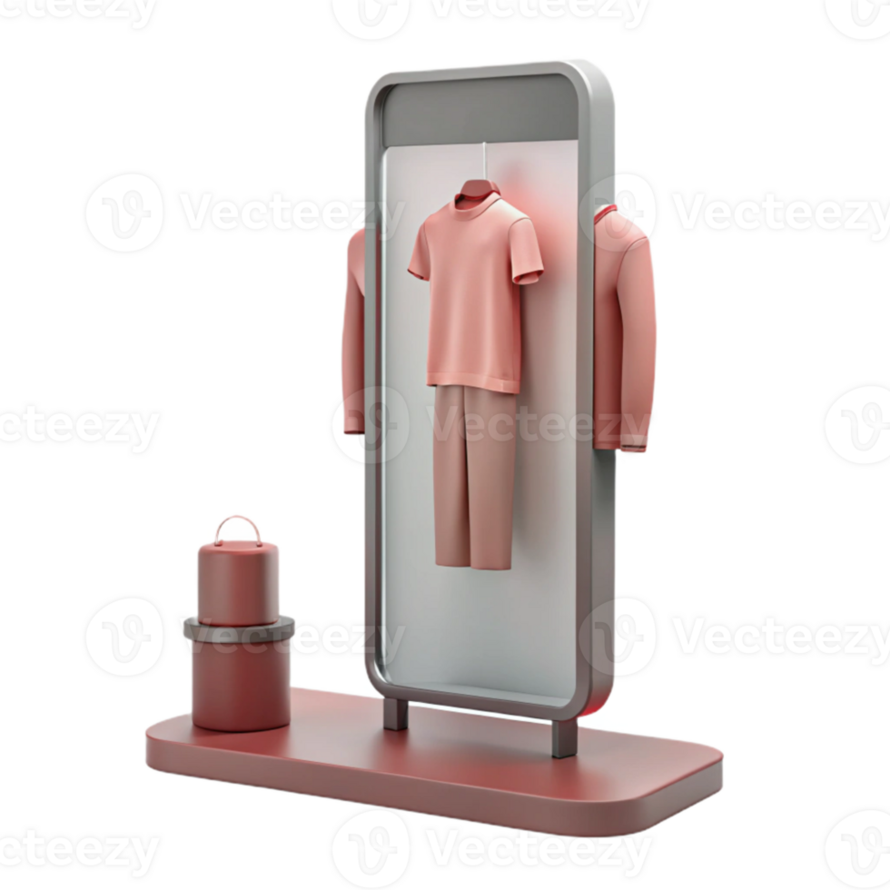 Online Shopping Display with Clothes Hanging on a Stand png