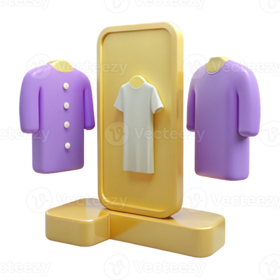 3D Rendering of Clothing Items on a Golden Stand png