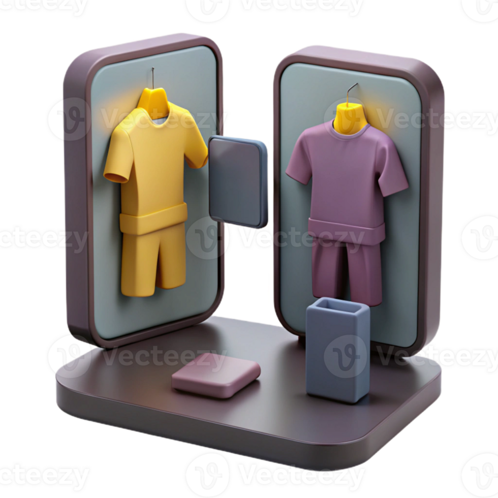 Online Shopping 3D Illustration of a Clothing Store Interface with Hanging Apparel png