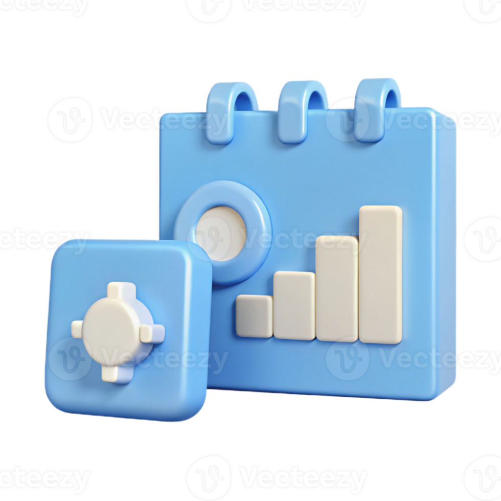 3D Calendar Icon with Bar Chart and Settings Button png