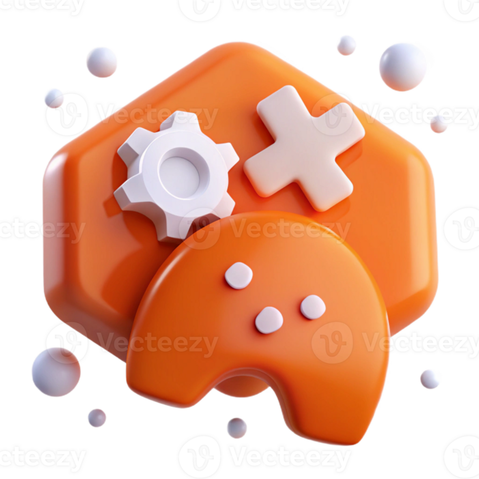 3D Orange Game Controller with Plus Sign and Gear png
