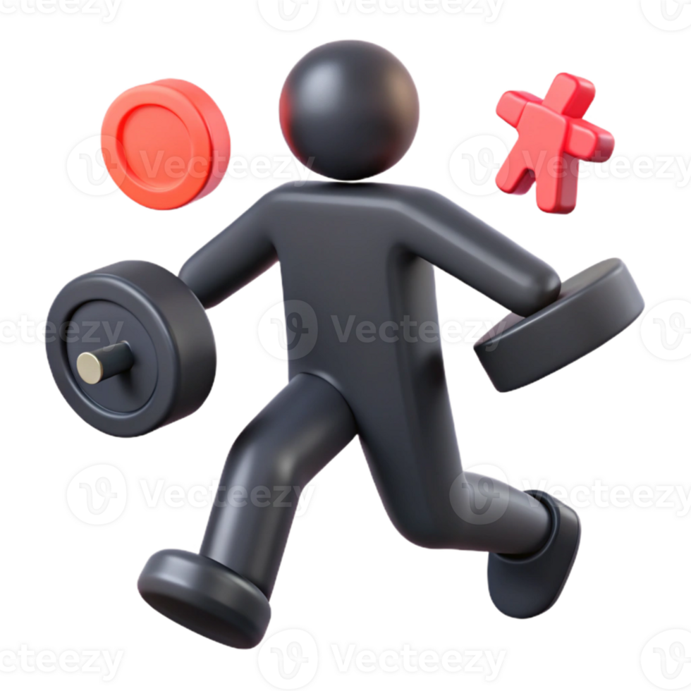 3D Render of a Stick Figure Holding Weights and Running png