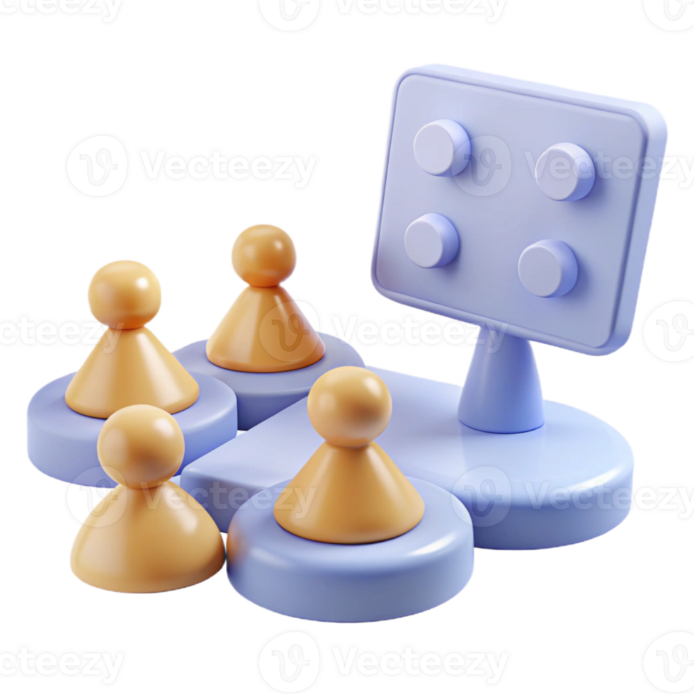 3D Illustration of People Around a Screen Displaying Four Dots png