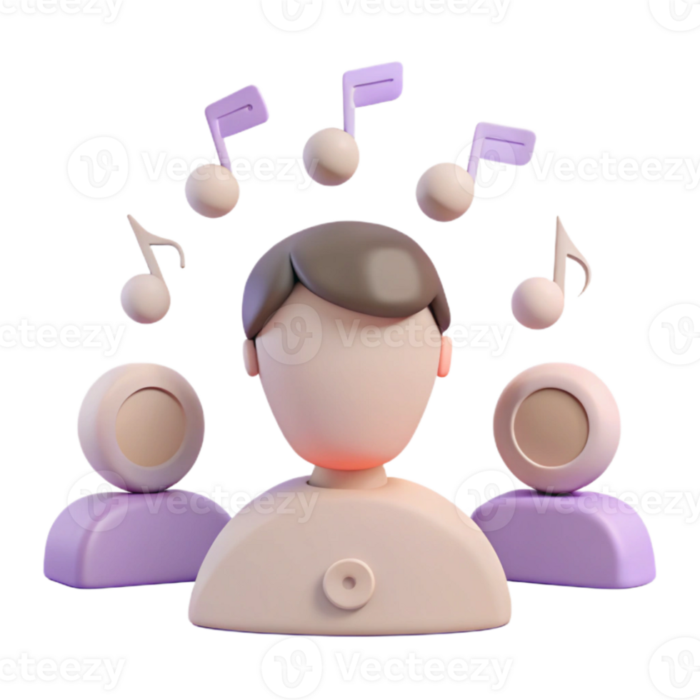 3D Illustration of a Person Surrounded by Music Notes png