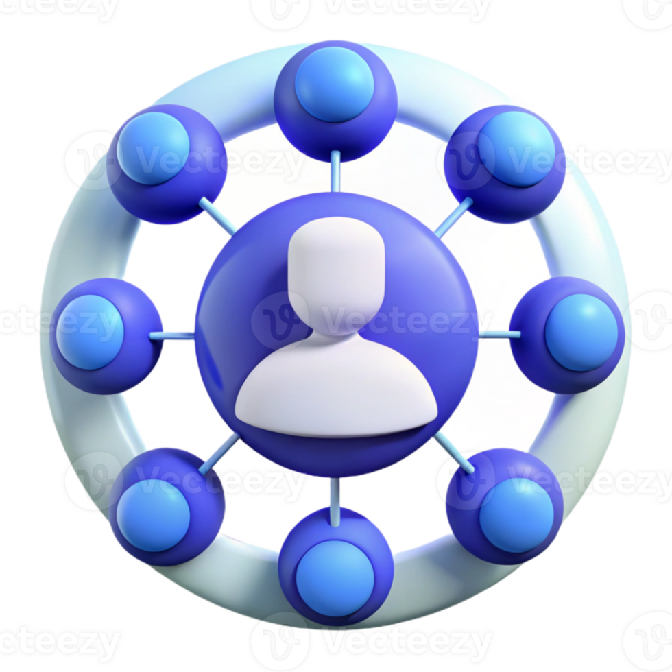Connecting People 3D Illustration of a Person Connected to a Network of Circles png