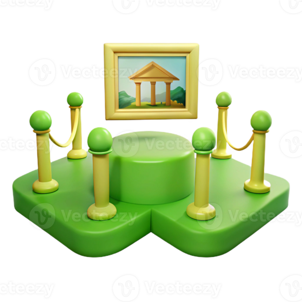 3D Render of Art Gallery Display with Columns png