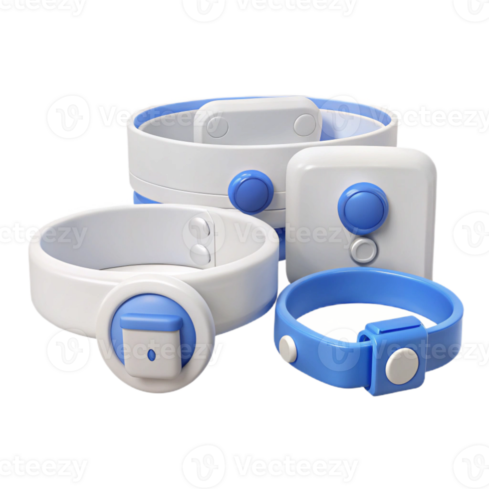 White and Blue Circular and Square Buttons with White Bands png