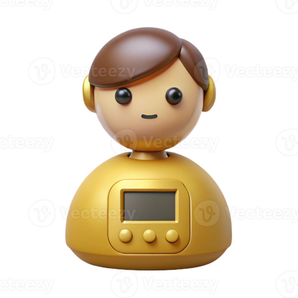 3D Render of a Cute Gold Robot with a Digital Display png