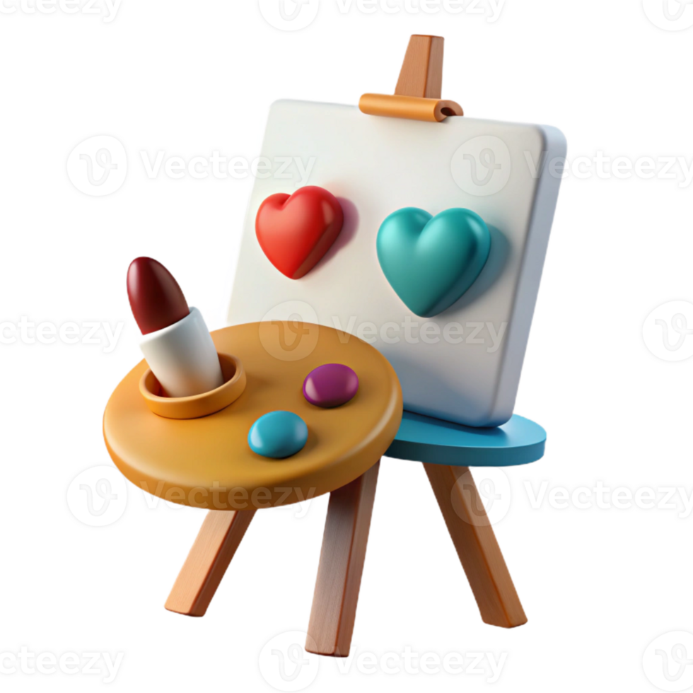 3D Rendering of an Easel with Paint Palette and Lipstick png