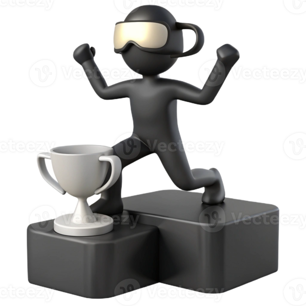 Celebrating Victory A 3D Rendering of a Champion Holding a Trophy png