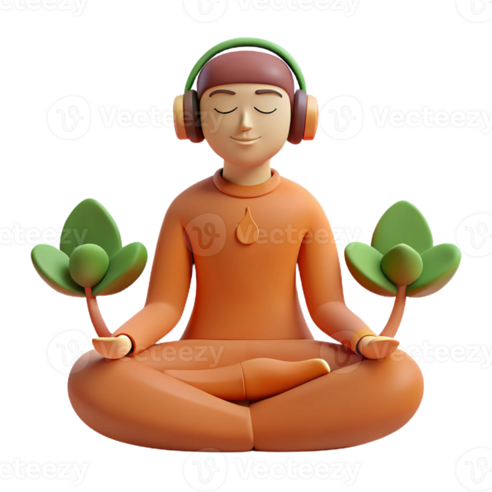 Meditation with Headphones Finding Peace and Calm png