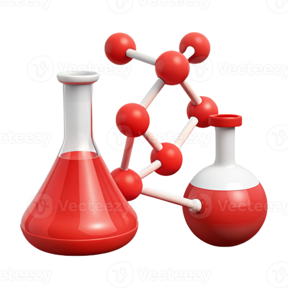 Red Flasks and a Molecular Structure png
