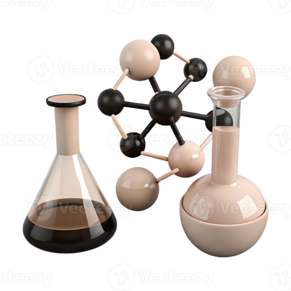 Lab Glassware and a Molecular Model Chemistry Experiment Setup png