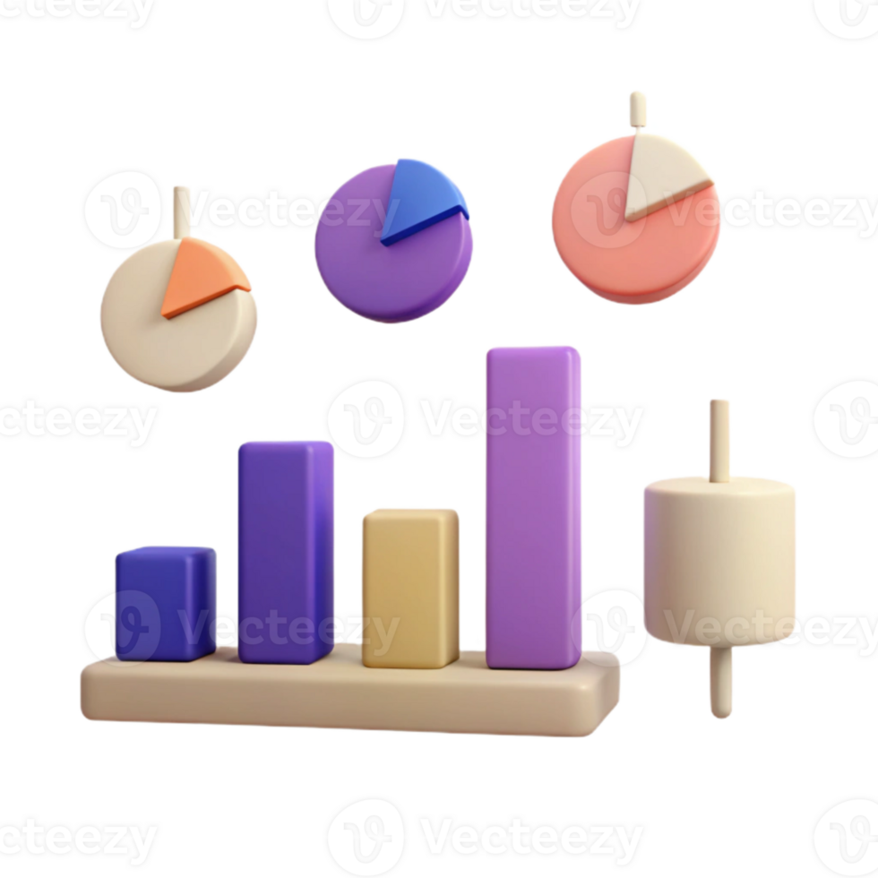 3D Rendered Charts Graphs for Data Visualization png