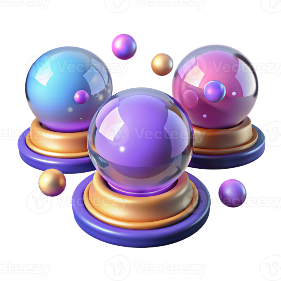 3D Rendering of Colorful Glass Balls on Bases png