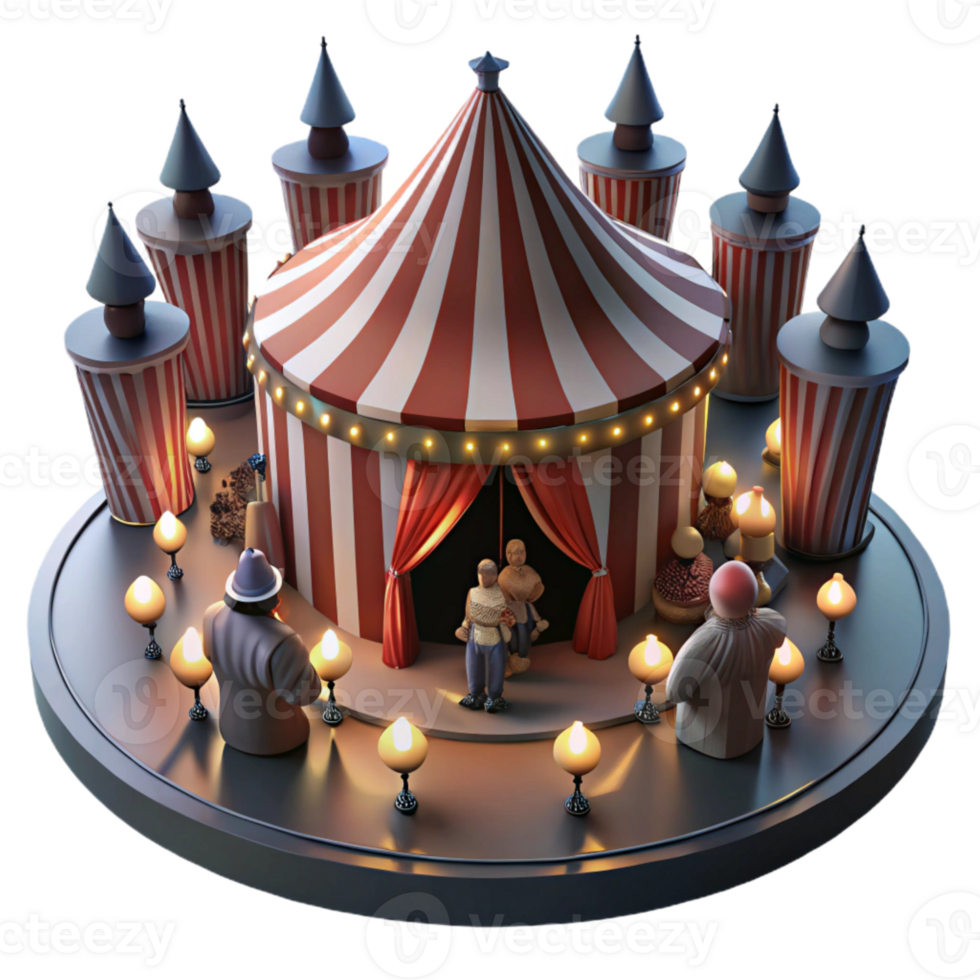 Circus Tent with Striped Canopies and Lanterns png