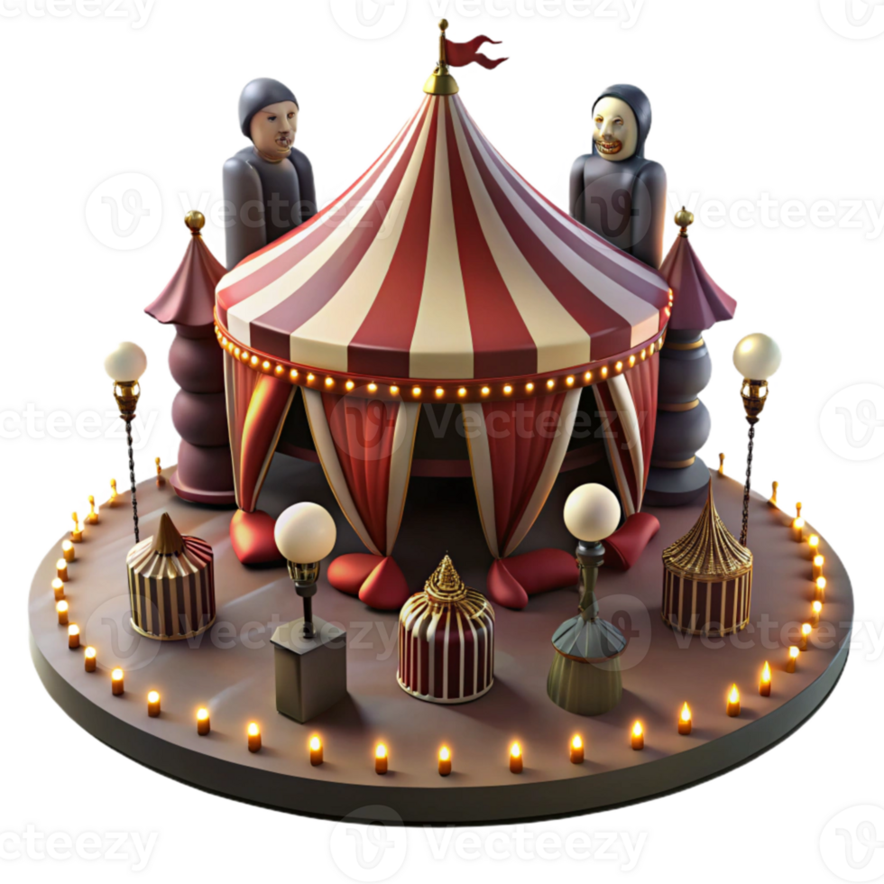 Creepy Circus Tent with Striped Canopy and Red Curtains png