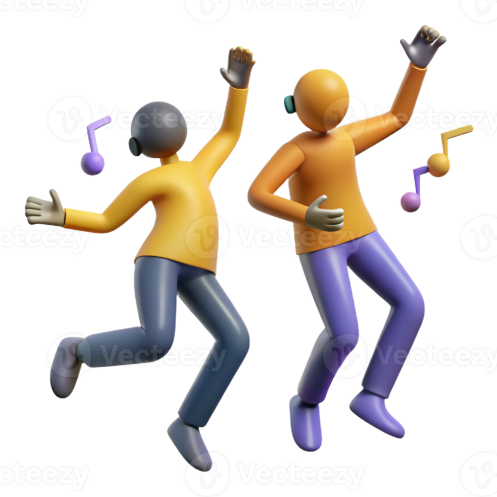 3D Illustration of Two People Dancing with Music Notes png