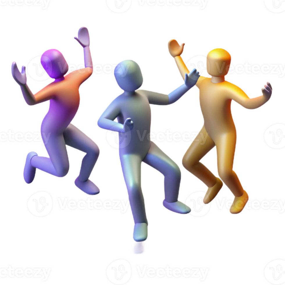 Three 3D Characters Jumping with Joy and Excitement png